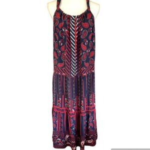 New NWT Gibson Latimer Ruffled Tiered Red White Blue Maxi Dress XXL
